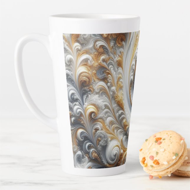 Abstraktes, modernes Swirbelgold, Schwarz und Weiß Milchtasse (Beispiel)