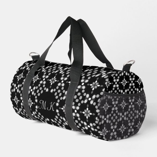 Abstraktes Monochrome Bokeh Dots Muster klein Duffle Bag (Rechte Ecke)