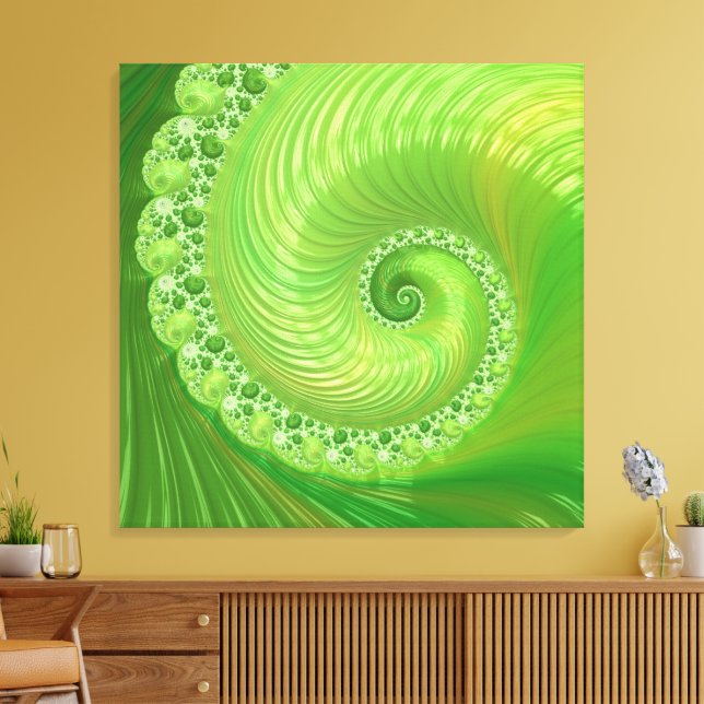 Abstraktes Monochrome Green Spiral Fraktal Leinwanddruck (Insitu (Wohnzimmer))
