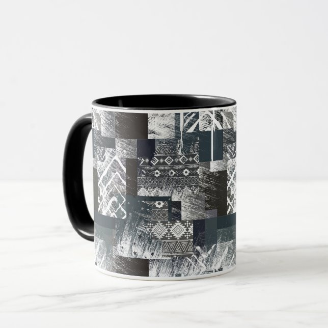 Abstraktes monochromes Patchwork Tasse (Vorderseite Links)