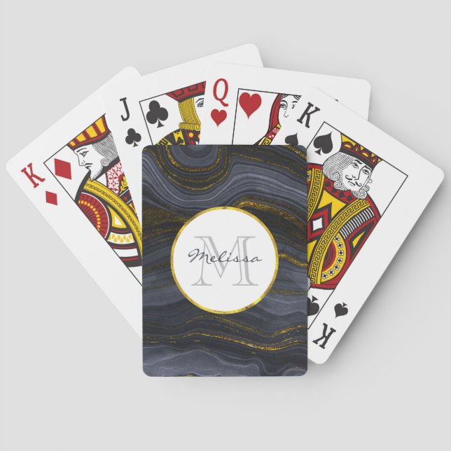 Abstraktes Monogramm für den modernen Black & Gold Spielkarten (Rückseite)