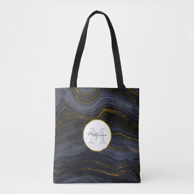 Abstraktes Monogramm für den modernen Black & Gold Tasche (Vorderseite)