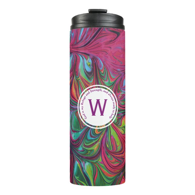 ABSTRAKTES Monogramm-PINK für die FLÜCHTLINGSSTÄRK Thermosbecher (Vorderseite)