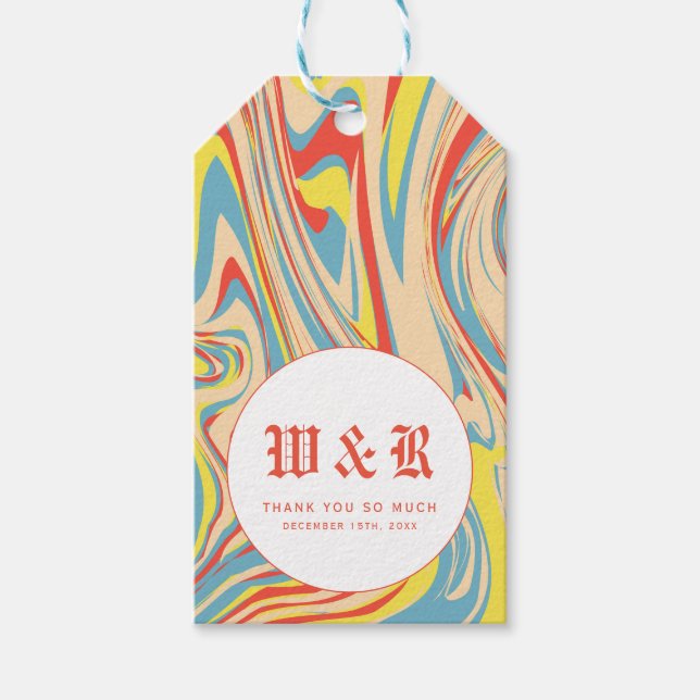 Abstraktes Monogramm Retro Pastel Swirl Marmor Geschenkanhänger (Vorderseite)
