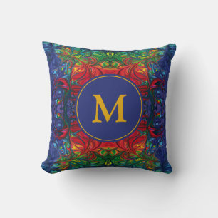 Abstraktes MONOGRAMM Rot Blau Grün Kissen