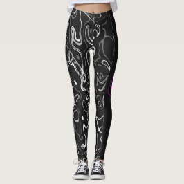 abstraktes Monogramm Schwarz-weißer Damaskus Leggings