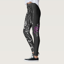 abstraktes Monogramm Schwarz-weißer Damaskus Leggings
