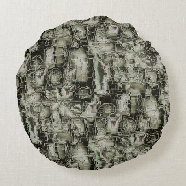 Abstraktes Mosaik in Grautönen Rundes Kissen (Rückseite)