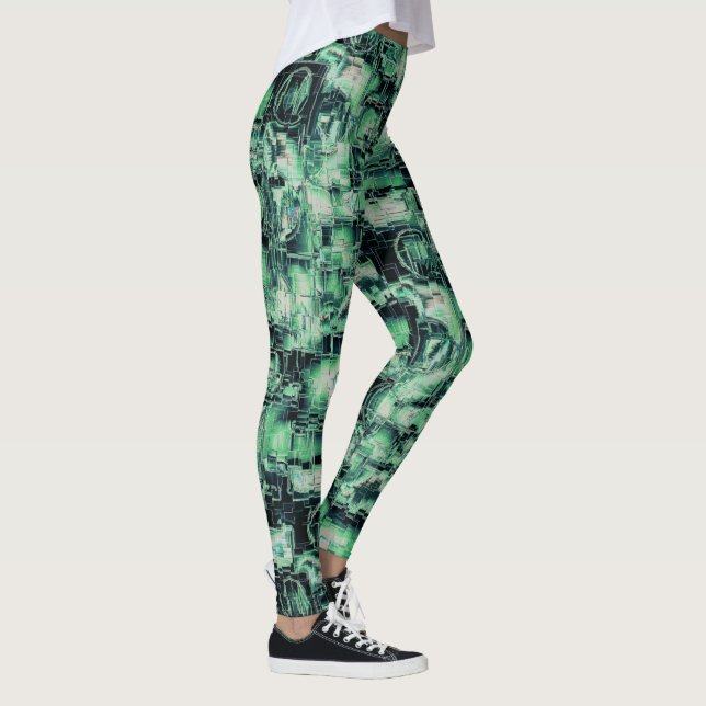 Abstraktes Mosaik in Grüntönen Leggings (Rechts)