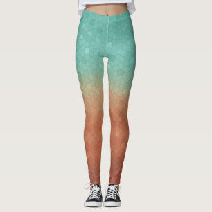 Abstraktes Mosaik in Meeresgrün und Orange Leggings