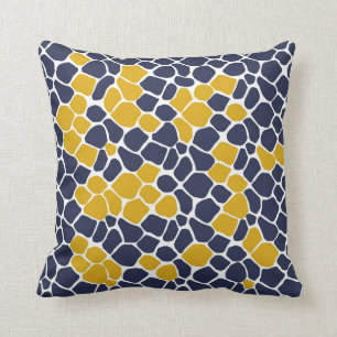 Abstraktes Mosaik, marineblau, Senfgelb, weiß Kissen