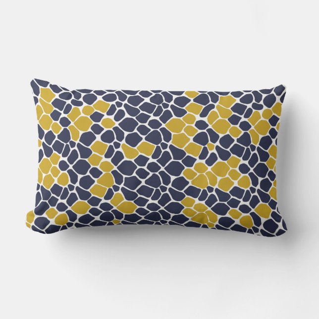 Abstraktes Mosaik, marineblau, Senfgelb, weiß Lendenkissen (Vorderseite)
