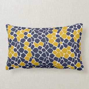Abstraktes Mosaik, marineblau, Senfgelb, weiß Lendenkissen