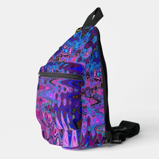 Abstraktes Mosaik-Rosa und blaues Wavy-Retro Crossbody Bag (Rechte Ecke)