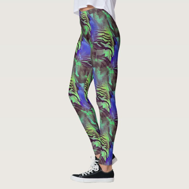 Abstraktes Mosaik zeichnend rustikales Grün und Bl Leggings (Links)