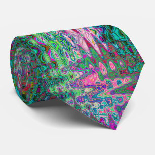 Abstraktes Mosaikrosa und grünes Wavy Retro Krawatte