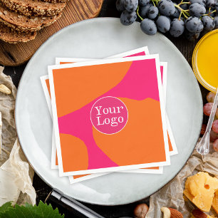 Abstraktes Motiv in Rosa und Orange mit Logo Serviette