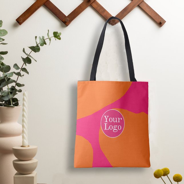 Abstraktes Motiv in Rosa und Orange mit Logo Tasche (Add your business logo to this bright colorful tote.)