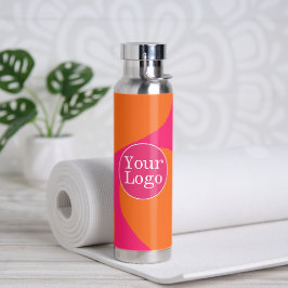 Abstraktes Motiv in Rosa und Orange mit Logo Trinkflasche