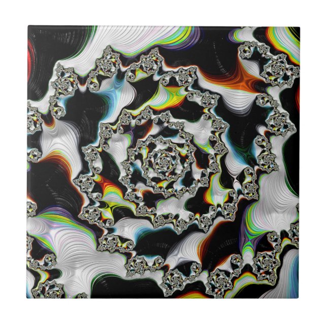 Abstraktes Multicolor Psychedelic Spiral Fraktal Fliese (Vorderseite)