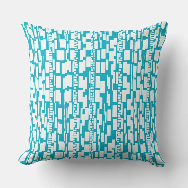 Abstraktes Muster 090615 - White on Aqua Blue Kissen (Vorderseite)