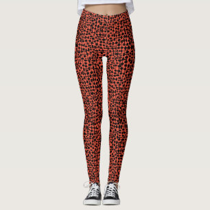 Abstraktes Muster 190621 Schwarz auf orangen Leggi Leggings