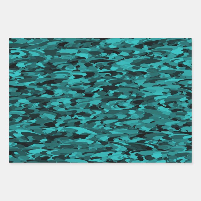Abstraktes Muster Aquamarin Geschenkpapier Set (Vorderseite)
