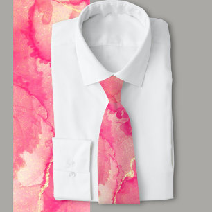 Abstraktes Muster aus rosa und goldfarbenem Marmor Krawatte