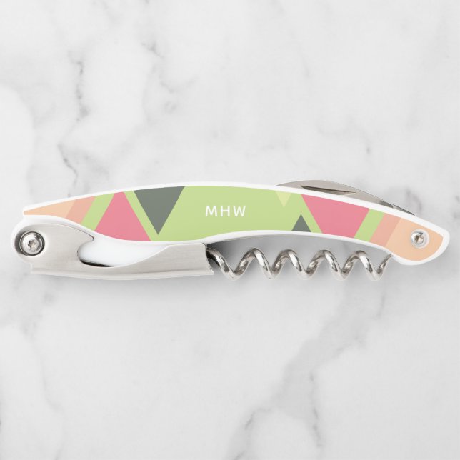 Abstraktes Muster, benutzerdefinierte Monogramm-Ko Kellnermesser (Vorderseite)