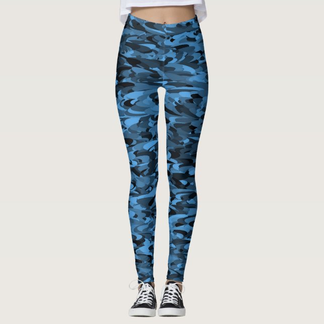 Abstraktes Muster Blau Leggings (Vorderseite)