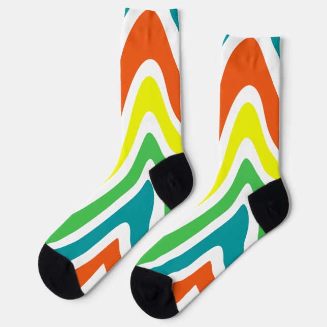Abstraktes Muster Blau-Orange-Gelb Socken (Linkes Detail)