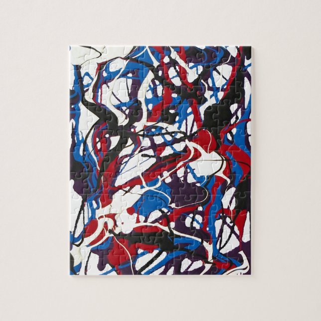 Abstraktes Muster blau, rot, schwarz, weiß. Modern (Vertikal)