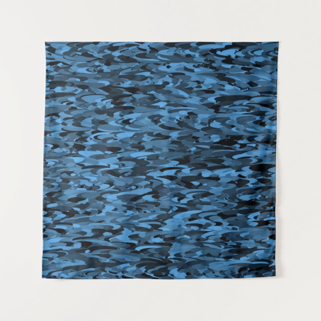 Abstraktes Muster Blau Schwarz Wandteppich (Vorderseite)