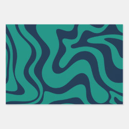 Abstraktes Muster Blau und Aquamarin Geschenkpapier Set