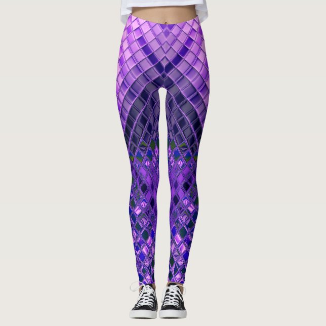 Abstraktes Muster blaues und lila Ombre Leggings (Vorderseite)