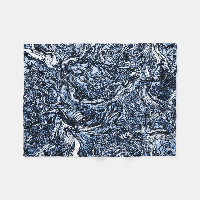 Abstraktes Muster der Navy Blue Nature Fleecedecke (Vorderseite (Horizontal))