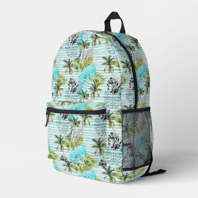 Abstraktes Muster der Wasserfarbenpalme Bedruckter Rucksack (Rückseitige Ecke Rechts)