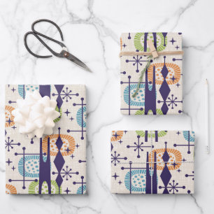 Abstraktes Muster des modernen Atomzeitalters Mitt Geschenkpapier Set