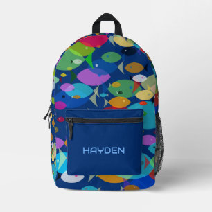 Abstraktes Muster Fische Blau Personalisiert Bedruckter Rucksack