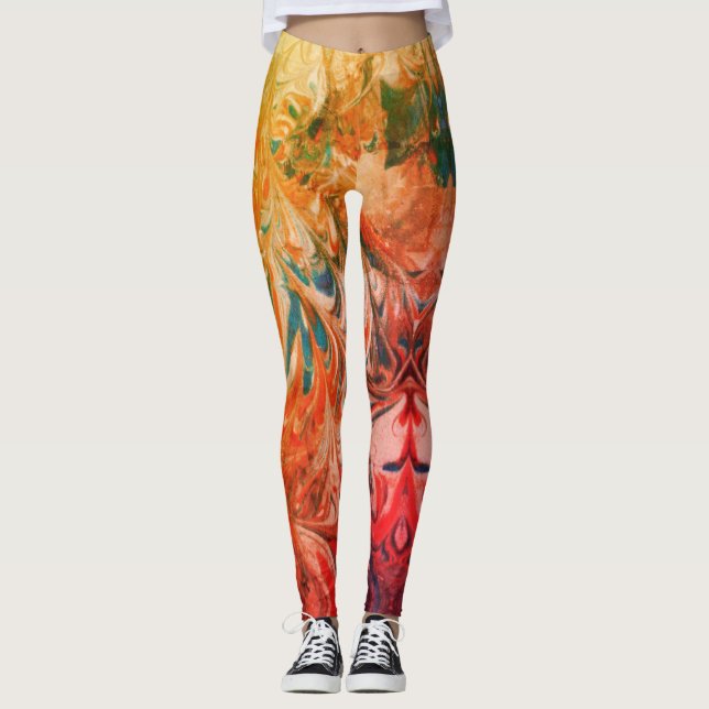 Abstraktes Muster für mehrfarbige Marble-Wirbel Leggings (Vorderseite)