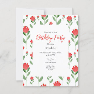 Abstraktes Muster für Red Watercolor-Blume Einladung