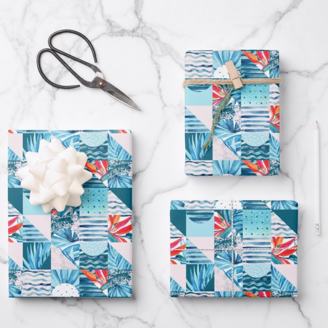 Abstraktes Muster für tropische Aquamarine Geometr Geschenkpapier Set (Vorderseite)