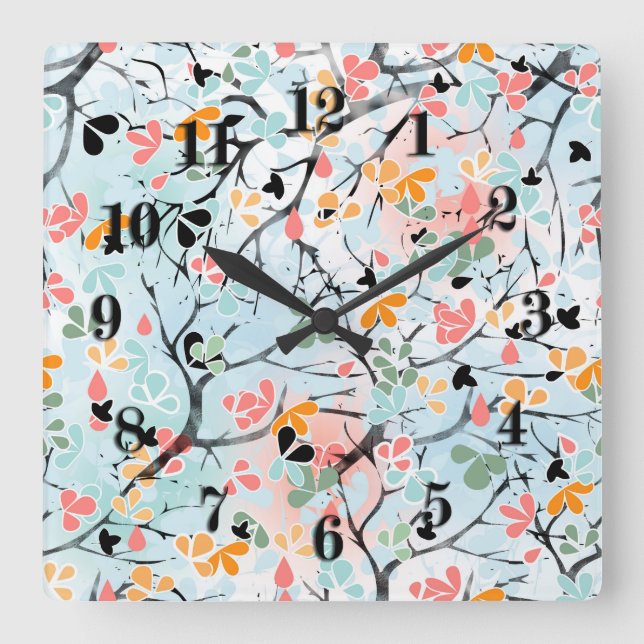 Abstraktes Muster, Herbstmuster Quadratische Wanduhr (Vorderseite)