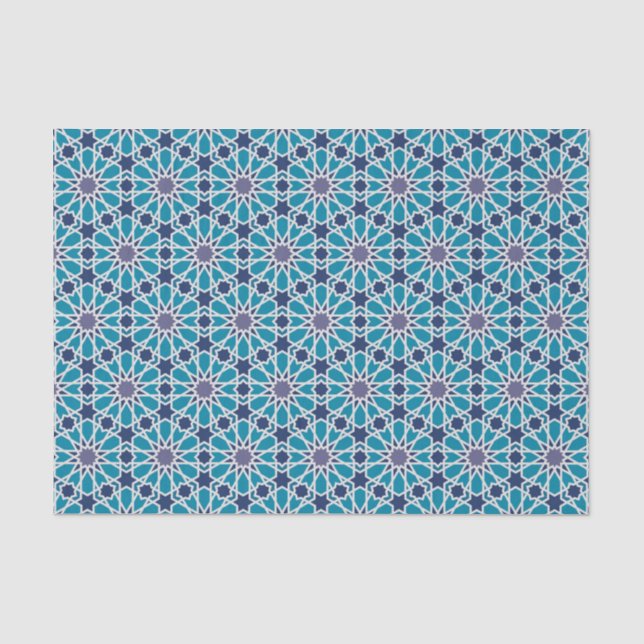Abstraktes Muster in Blauem und in Grauem Seidenpapier (Vorderseite)