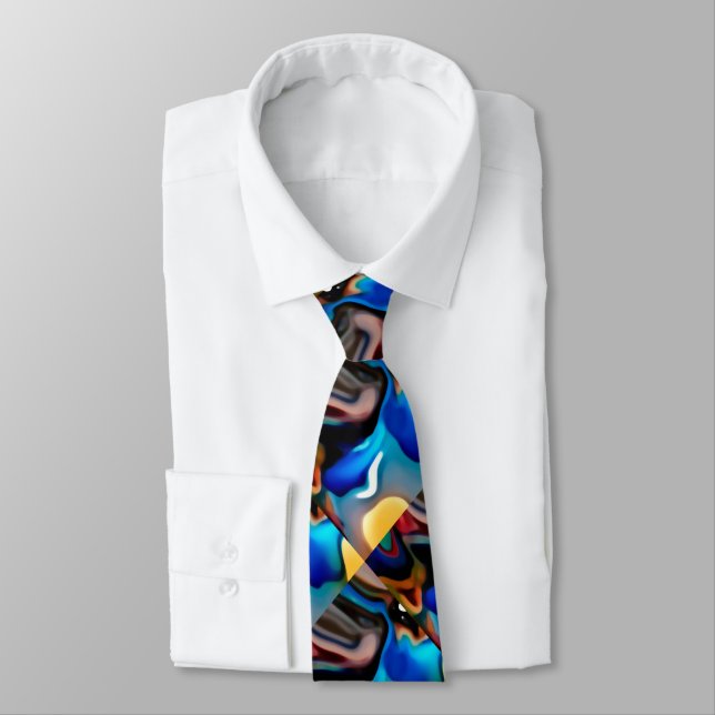 Abstraktes Muster in Blue, Gold und Brown Neck Tie Krawatte (Gebunden)