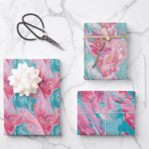 Abstraktes Muster in Rosa und Türkis Geschenkpapier Set