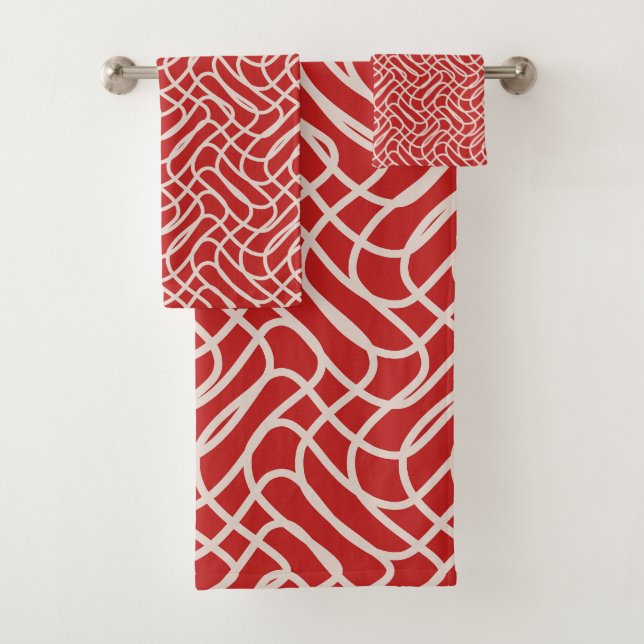 Abstraktes Muster in Rot und Creme Badhandtuch Set (Insitu)