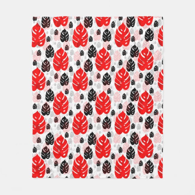 Abstraktes Muster in rotem schwarzem Leaf Fleecedecke (Vorderseite)