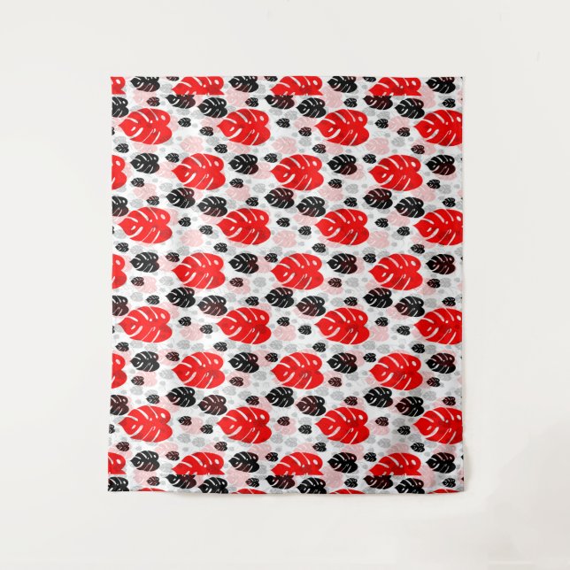 Abstraktes Muster in rotem schwarzem Leaf Wandteppich (Vorderseite)