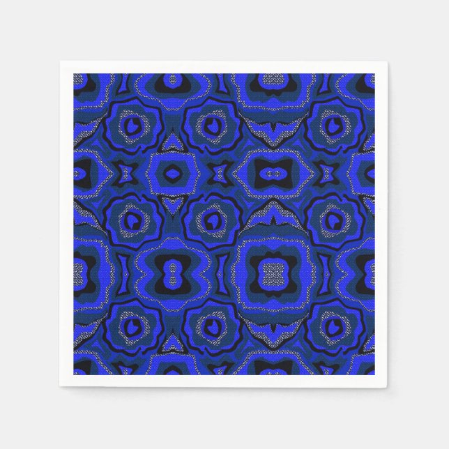 Abstraktes Muster in Schwarz und Indigoblau. Serviette (Vorderseite)